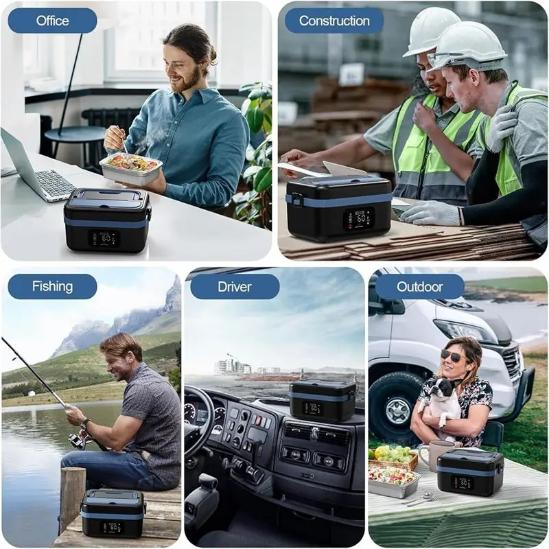 INLIG-1L Cordless Electric Lunch Box For Adults 16000Mah Rechargeable Self-Heating Food Warmers For Office Car Outdoor US Plug