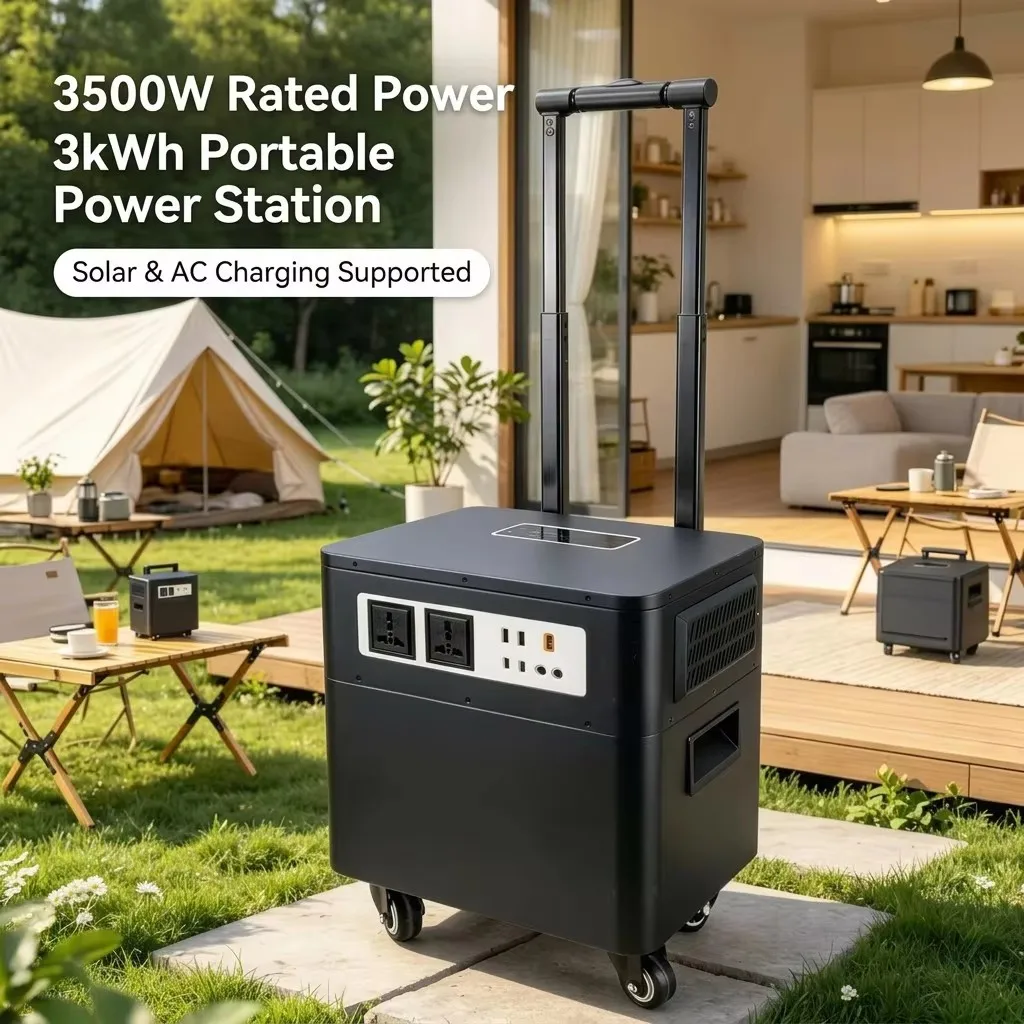 3000W 3072Wh LiFePO4 Portable Power Station Solar Generator Trolley UPS Backup Power for Outdoor Construction Site Work