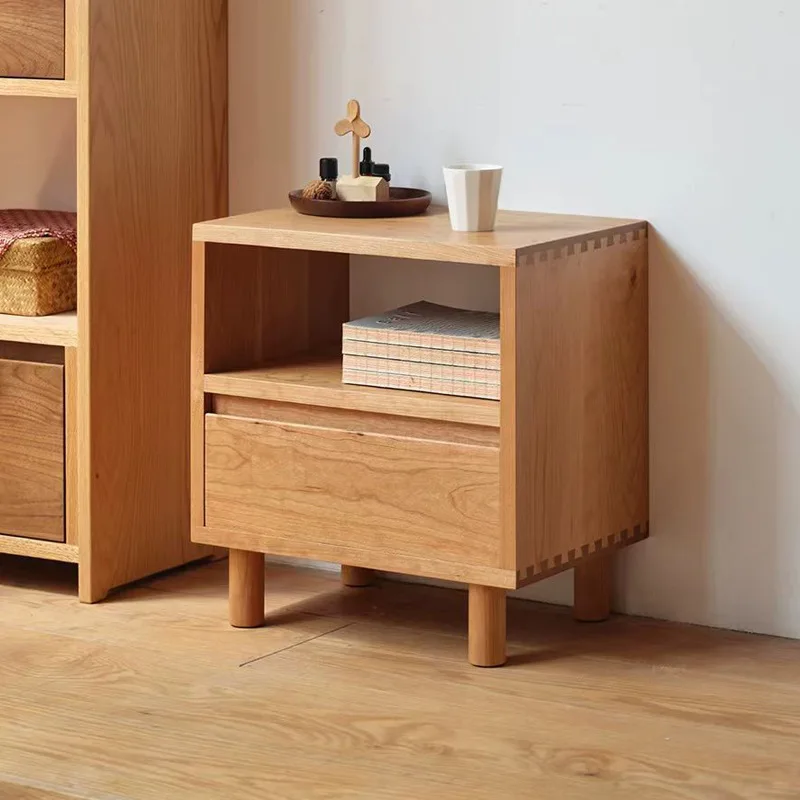 Shake-style Double-layer Solid Wood Bedside Table, Small Solid Wood Cherry Wood Simple Modern Storage Bedside Table
