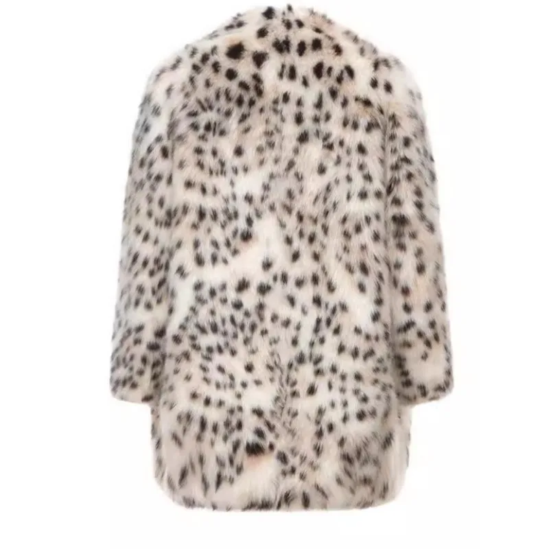 แฟชั่นเลดี้เสื้อขนสัตว์ WARM Faux FUR Coat ผู้หญิงฤดูหนาวหนาเสื้อสเวตเตอร์ถักชุดเสือดาวพิมพ์เสื้อแจ็คเก็ตเกาหลีหลวม