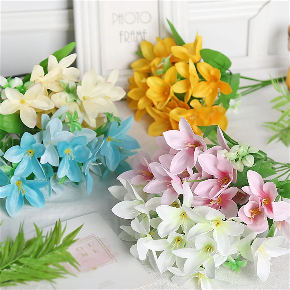 18 Heads Artificial Flowers Lily Wedding Bride Bouquet Home Decor Hotel Party Office Garden Silk Pink Flower Art Decorations