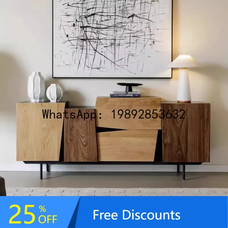 CZ  Solid Wood    Wall-Mounted Integrated Decorative Storage Cabinet French Retro Color Block Home Dining Side Cabinet