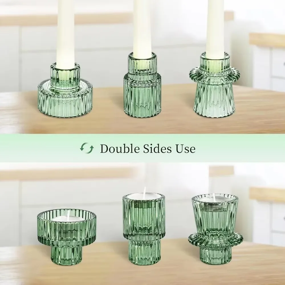 3PCS/set Creative Glass Candlestick Double Head Colorful Candle Holder Dining Table Tealight Valentine's Day
