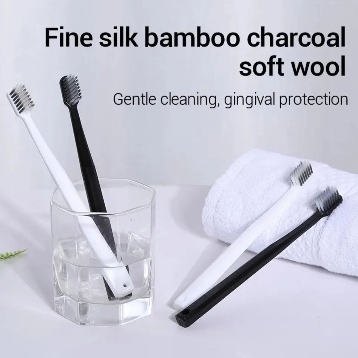 10PCS Bamboo Charcoal Brush Silk Soft Bristle Toothbrushes Black White Mens Womens Adult Family Set Uses For Oral Hygiene