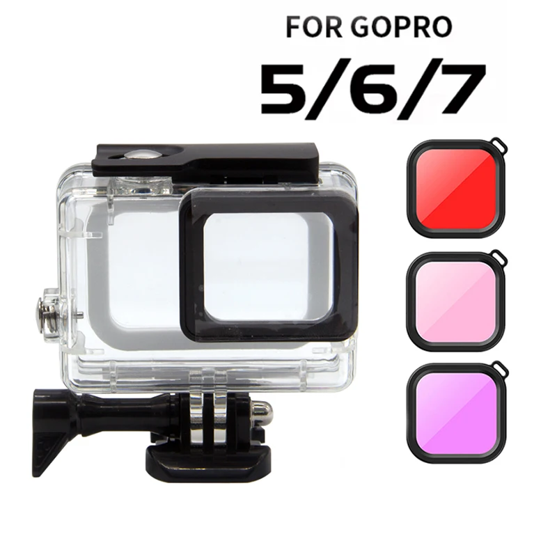 

For Gopro 5 waterproof Case Housing Underwater + Diving Filter Red Pink Purple For Go Pro Hero 5 6 7 Black Accessories