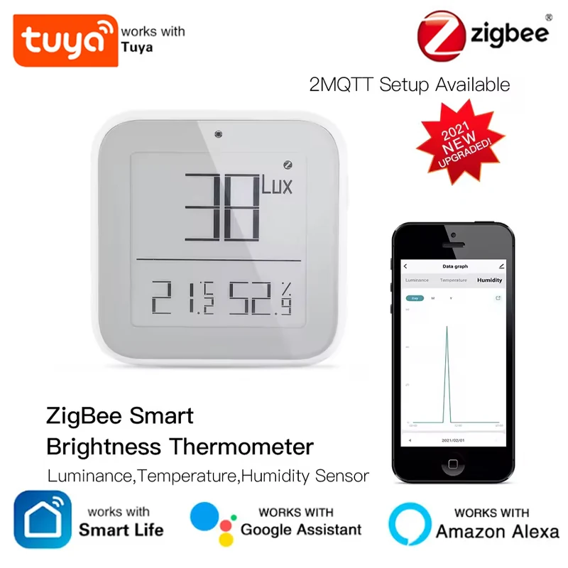 MOES Tuya Smart ZigBee 3.0 Mesh Brightness Thermometer Light Temperature Humidity Detector Sensor Tuya Smart App Control