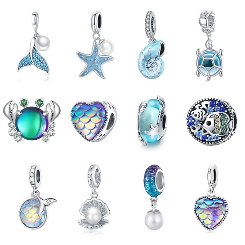 WOSTU Authentic 925 Sterling Silver Dream Ocean Heart Beads Charms Pendants Fit Original Bracelets Women DIY Fine Jewelry Gift