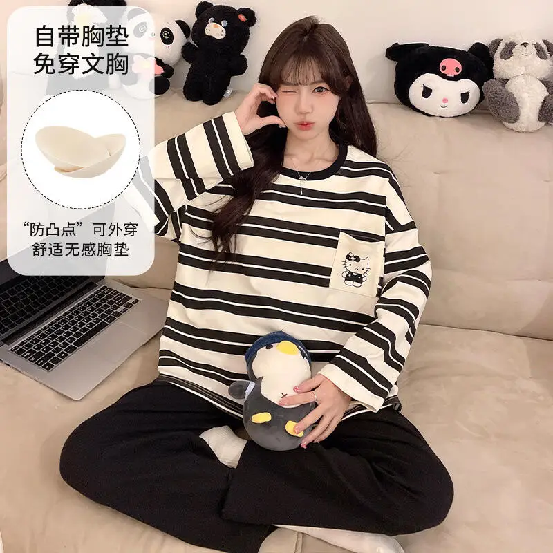 

Pochacco ladies bring their own breast pads pajamas Middle school student long sleeved Korean cartoon sweet cute home suit set