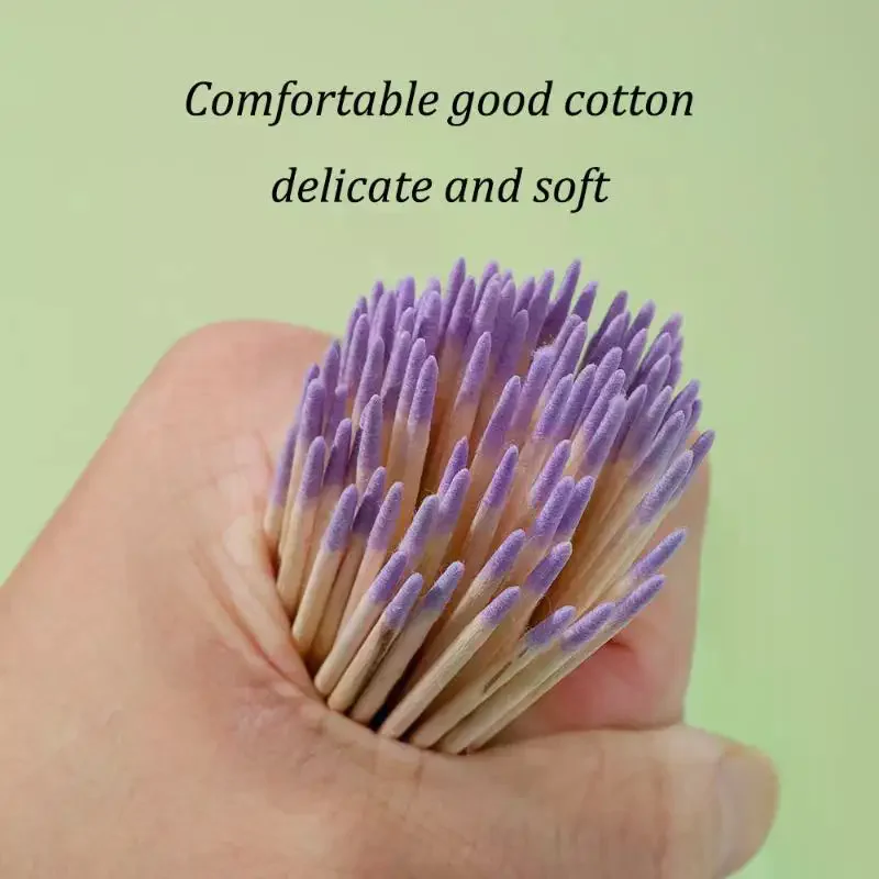 100/200/300/500Pcs Nail Double-Head Wood Swab Cleaning Sticks Purple Dual-Tipped Cotton Head Cleaning Swab Nail Polish Remover