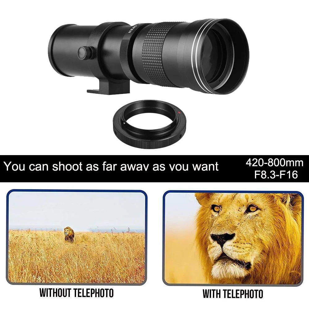Venidice Teleobiettivo zoom 420-800 mm F8.3, messa a fuoco manuale con attacco a T per Canon EOS T3 T3i T4i T5 T5i T6 T6i T6s T7 T7i SL1 SL2 6D 7D 7D Venidice Teleobiettivo zoom 420-800 mm F8.3, messa a fuoco manuale con attacco a T per Canon EOS T3 T3i T4i T5 T5i T6 T6i T6s T7 T7i SL1 SL2 6D 7D 7D