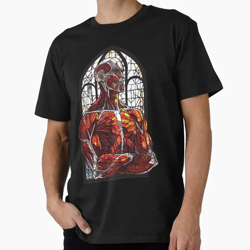 Colossal Stained Glass Attack on Titan Anime Gift T shirt Short Sleeve Tee Shingeki no kyojin Print Graphic Clothes US size tops