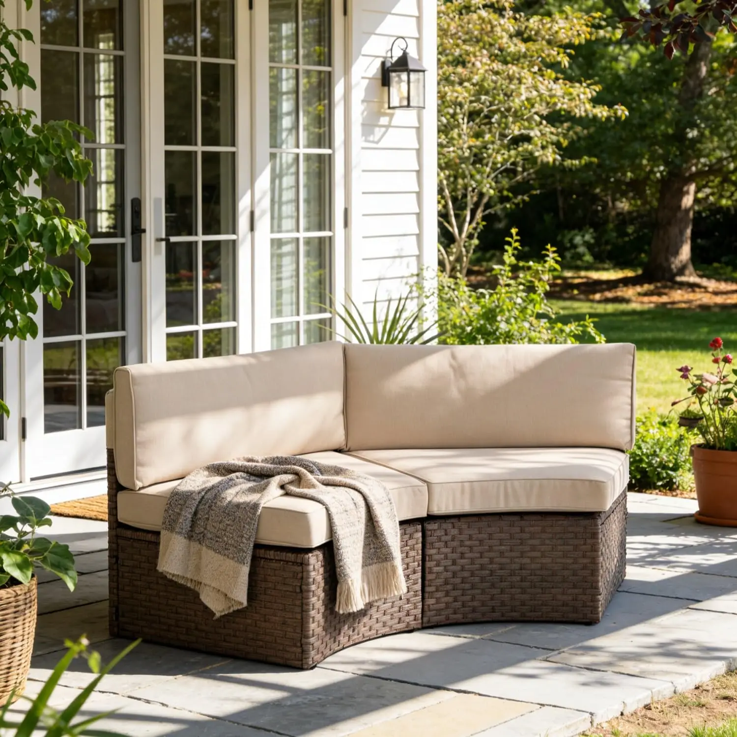 2-Piece Outdoor Curved Patio Sofa Set, Half-Moon Wicker Loveseat, Customized