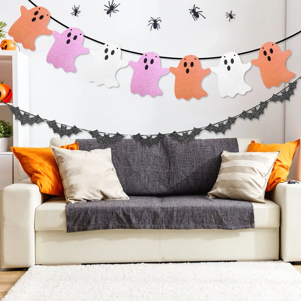 Halloween Party Hanging Banner ghirlande Cartoon Ghost Bat Spider Bunting Paper Banner Halloween Party decorazioni per la casa puntelli