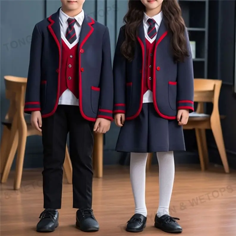 Design personalizado uniforme de ensino médio para meninos e meninas, Crianças primárias e ensino médio, Kids Full Sets, Fábrica barata, atacado, moda