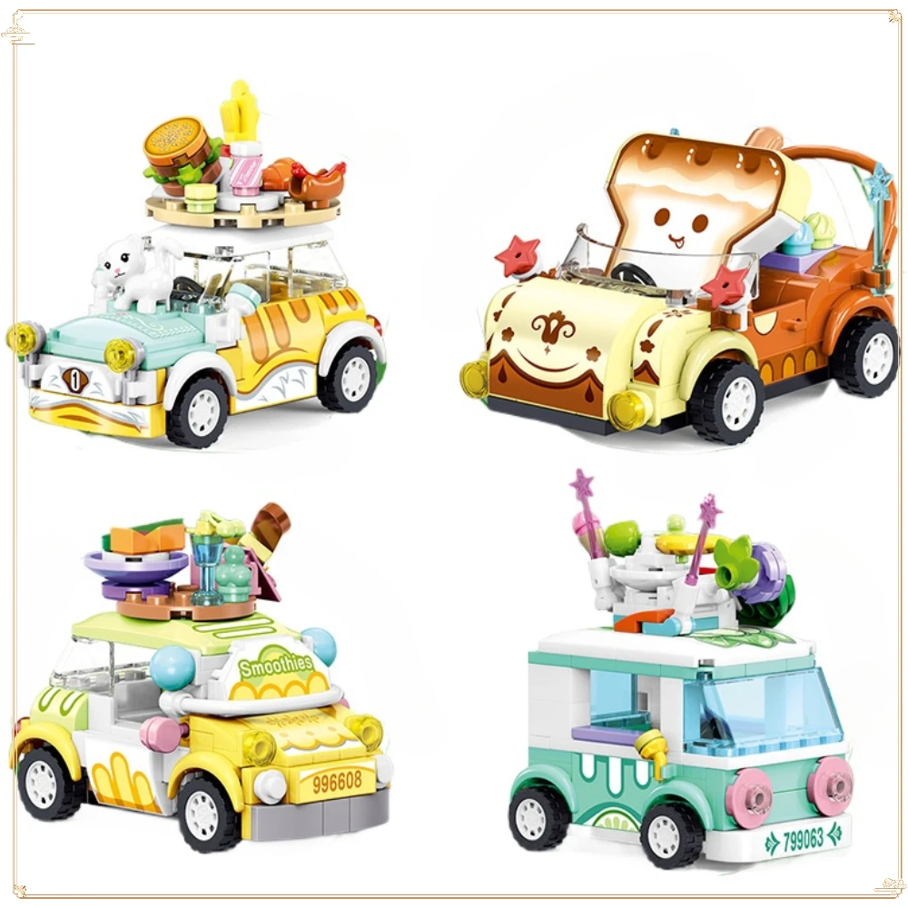 Mini Food Car Series Bread Car Fruit Juice Car Creative Cute Puzzle Assembly Building Block Toy Model Ornament Children's Gifts