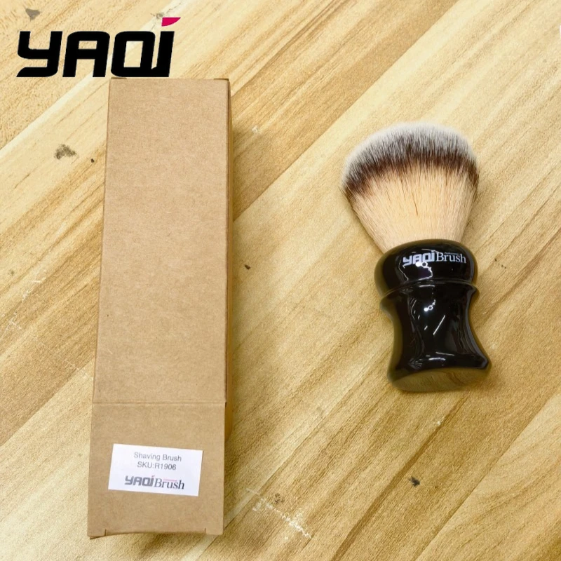 

Мужская кисточка для влажного бритья YAQI Ofel 2026 с черной ручкой и желтым синтетическим ворсом, 24 мм