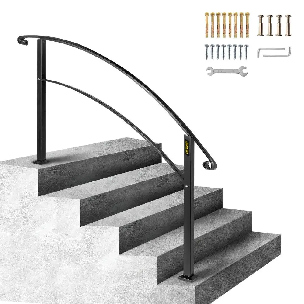 

Handrails for outdoor Steps, Fit 1 or 5 Steps for outdoor Stair Railing, Black Wrought Iron Handrail, Flexible Front Porch Hand