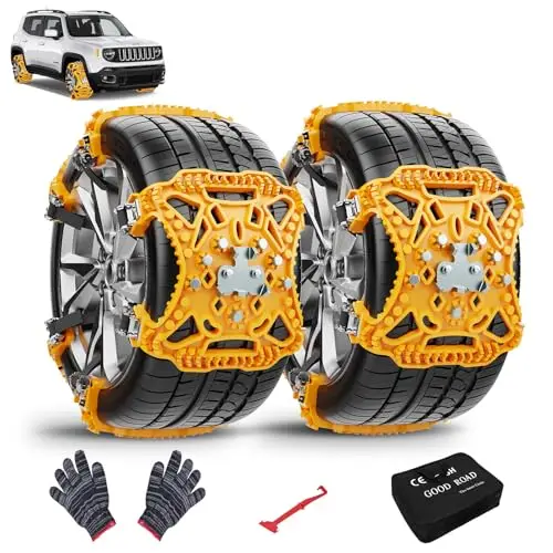 

6-Pack Reusable Heavy-Duty Snow Chains With 8X8 Steel Studs For Ice Snow Mud Traction, Fits Tire Width 165–275mm