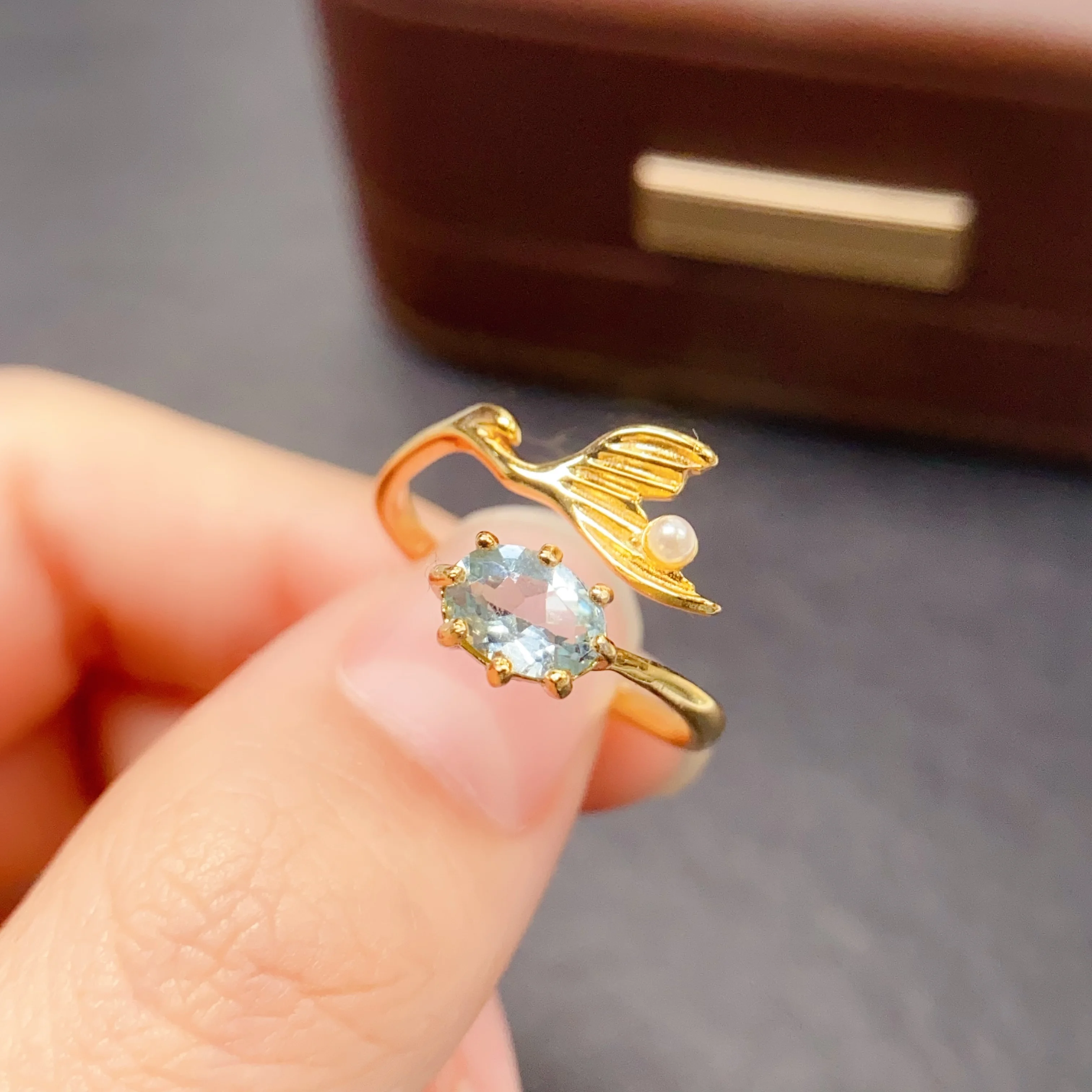 5*7mm Natural Aquamarine Ring S925 Sterling Silver Certificate Fine Fashion Fishtail Design Charm Weddings Jewelry for Women FS