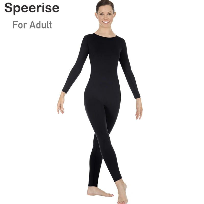 Speerise Adult Turtleneck Spandex Unitard Zipper-Back Long Sleeve Bodysuit Dance wear Women Jumpsuit Bodysuit One Piece Outfit