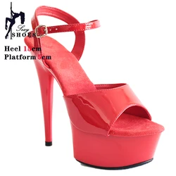 Tacchi alti 6 pollici/15cm sandali da donna rossi scarpe da spogliarellista piattaforma Pole Dancing Sexy Fetish Heels Peep Toe soletta in pelle scamosciata Stiletto