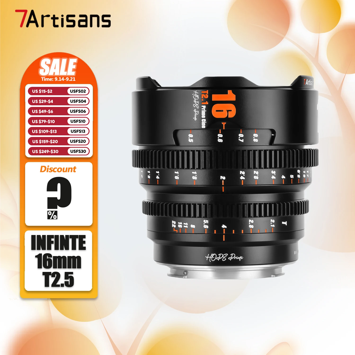 

7artisans INFINTE Full Frame 16mm T2.5 Large Aperture Cine Camera Lens for Humanities Photography with Canon EF PL-mount