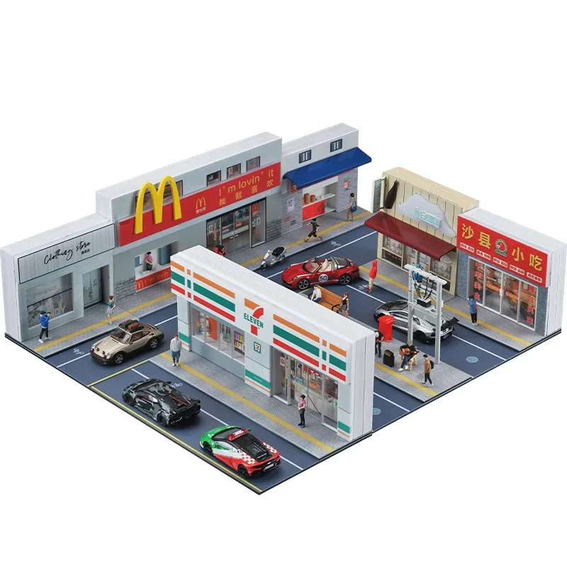 Miniature Scene Model 1/64 Convenience Store Supermarket Architectural City Street Building View Micro Light Decoration Display