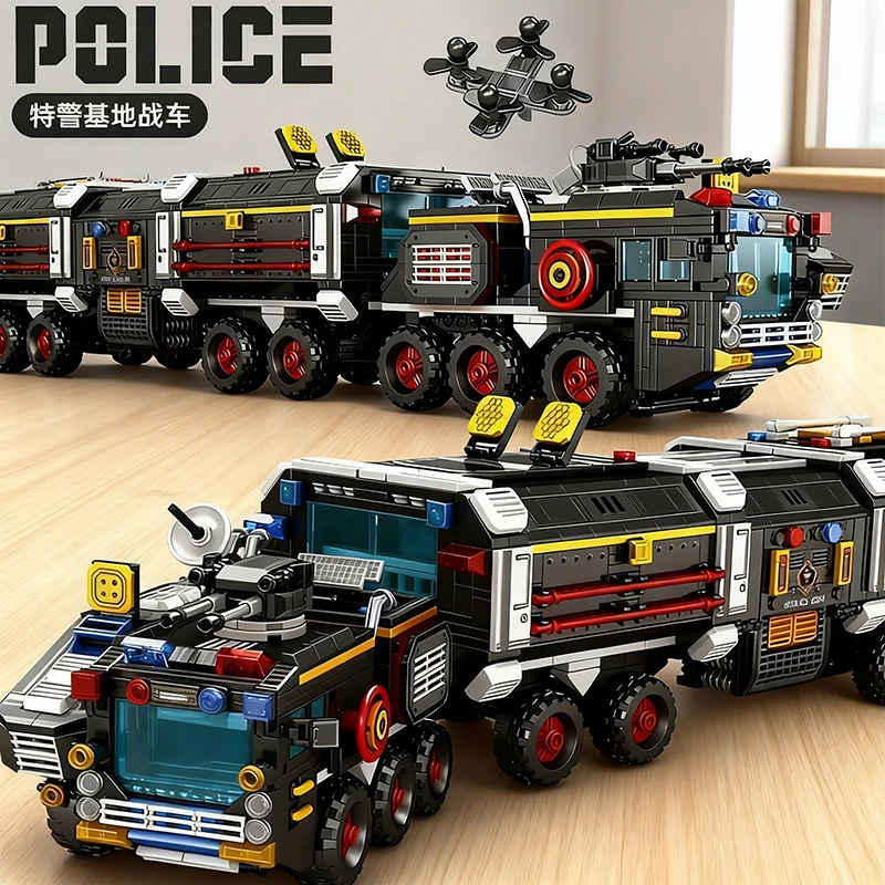 

Large Military Building Blocks Set Base Vehicle Armored Car Battle Truck Police Tank Construction Toy for Boys Christmas Gift