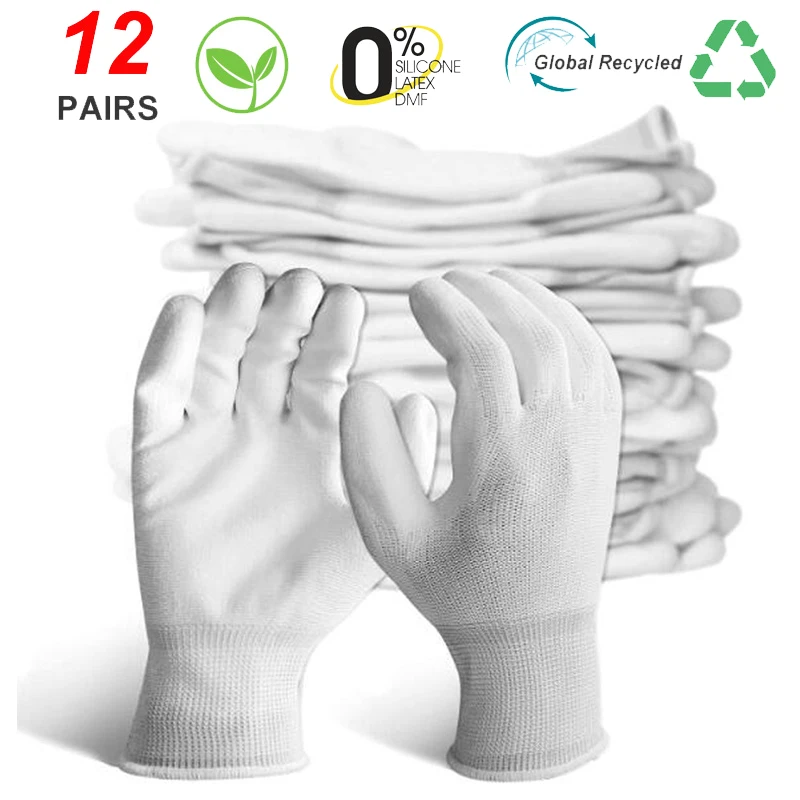 

NMSafety White Anti Static Safety Work Gloves for Women Men PU Rubber Nylon Security Industry Protective Glove