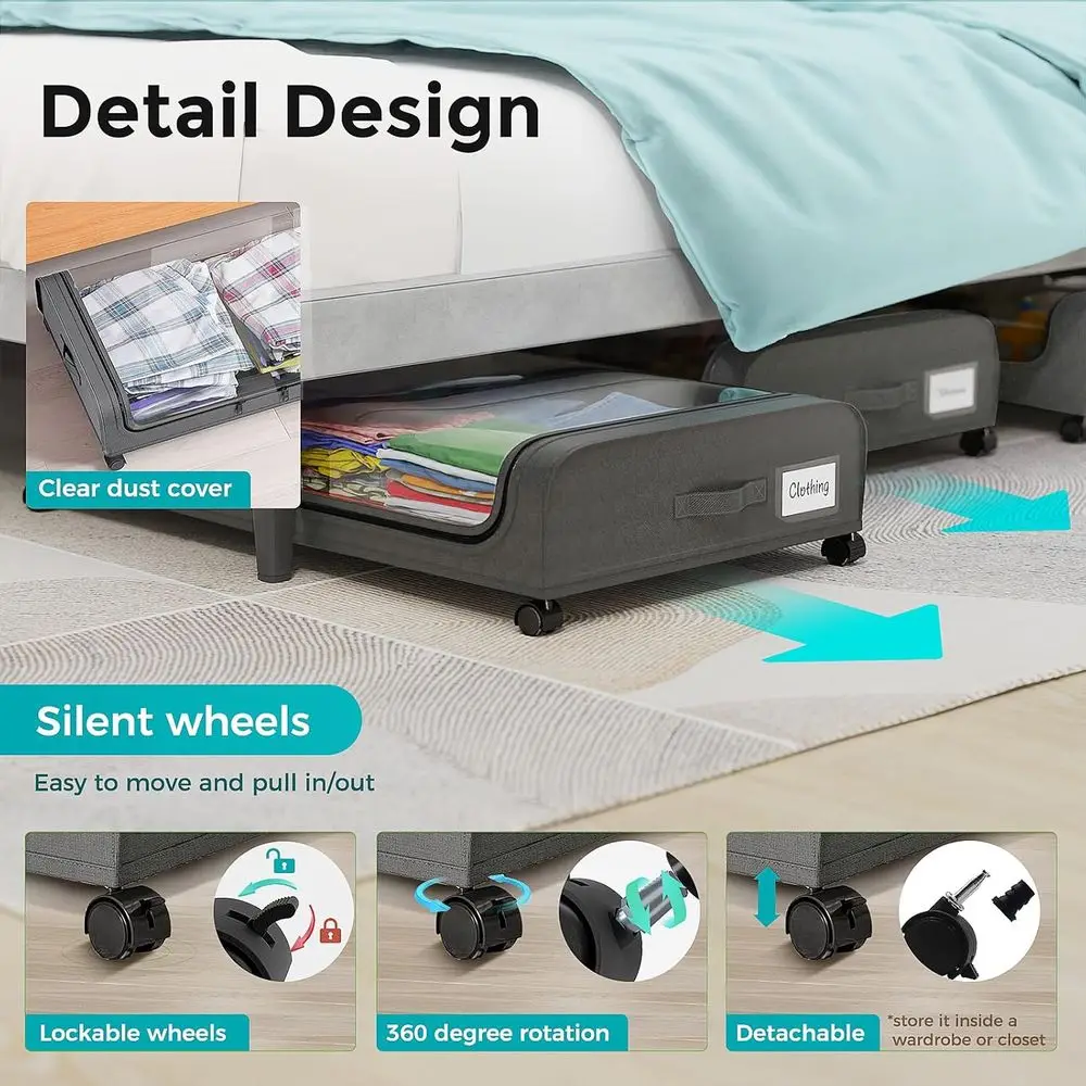 Серые коробки для хранения под кроватью с прозрачными окнами из ПВХ для обуви, одежды, игрушек и книг