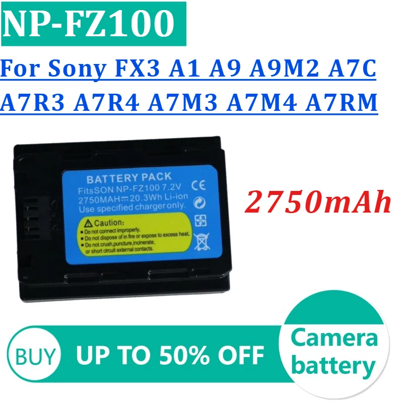 

2750mAh NP-FZ10 NPFZ100 Lithium Battery for Sony FX3 A1 A9 A9M2 A7C A7R3 A7R4 A7M3 A7M4 A7RM3 A7RM4 A7SM3 Camera Batteries