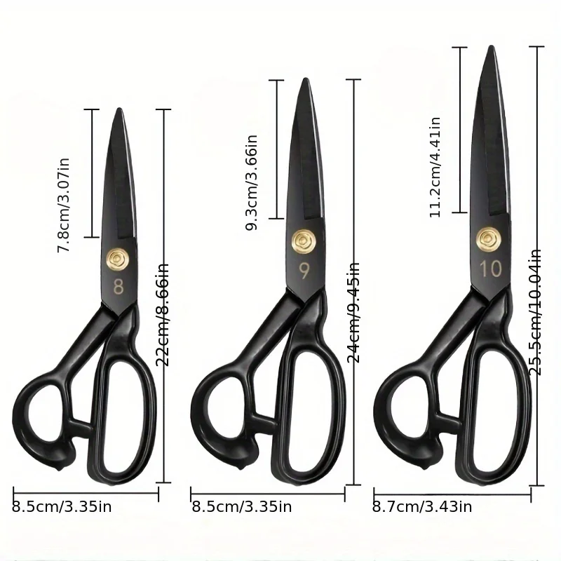 Professional 8-12 Inch Black High-Carbon Steel Tailoring Scissors