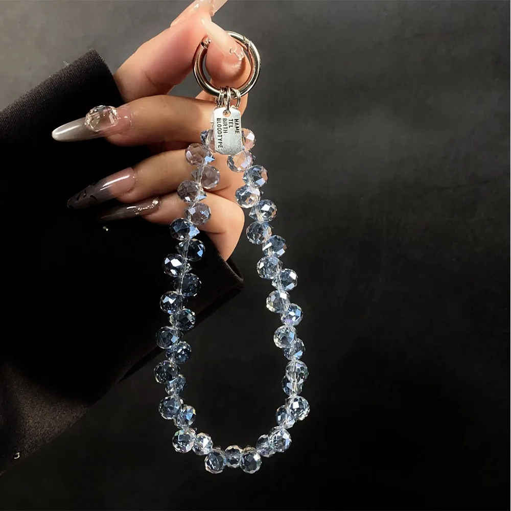 Stylish Glitter Crystal Bead Pendant Detachable Transparent Crystal Bead Keychain Colorful Wrist Crystal Chain for Women Girls