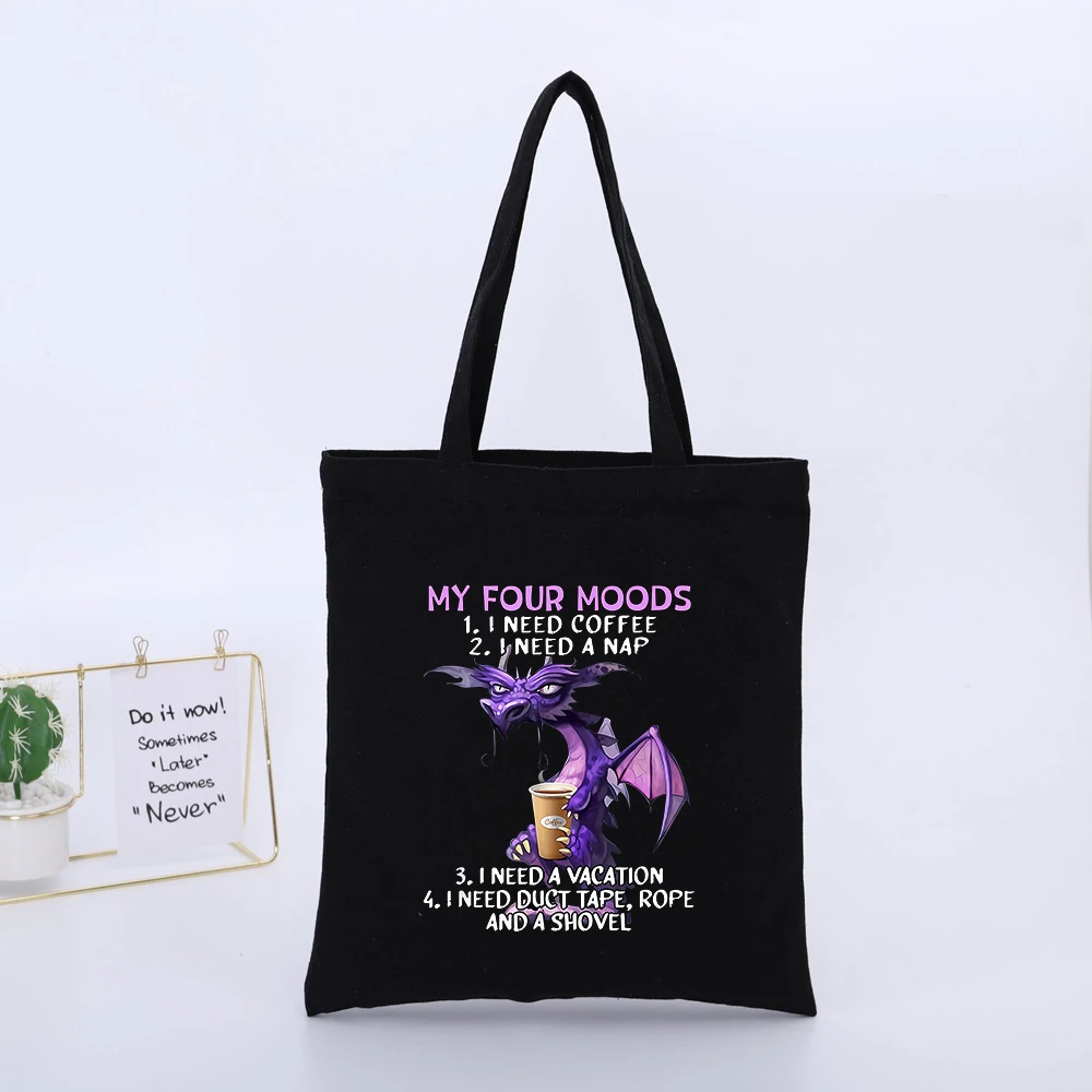 Men's Fantasy Creature Print Canvas Tote Bag with Slogan-Style Graphic, Casual Daily Shopping Bag