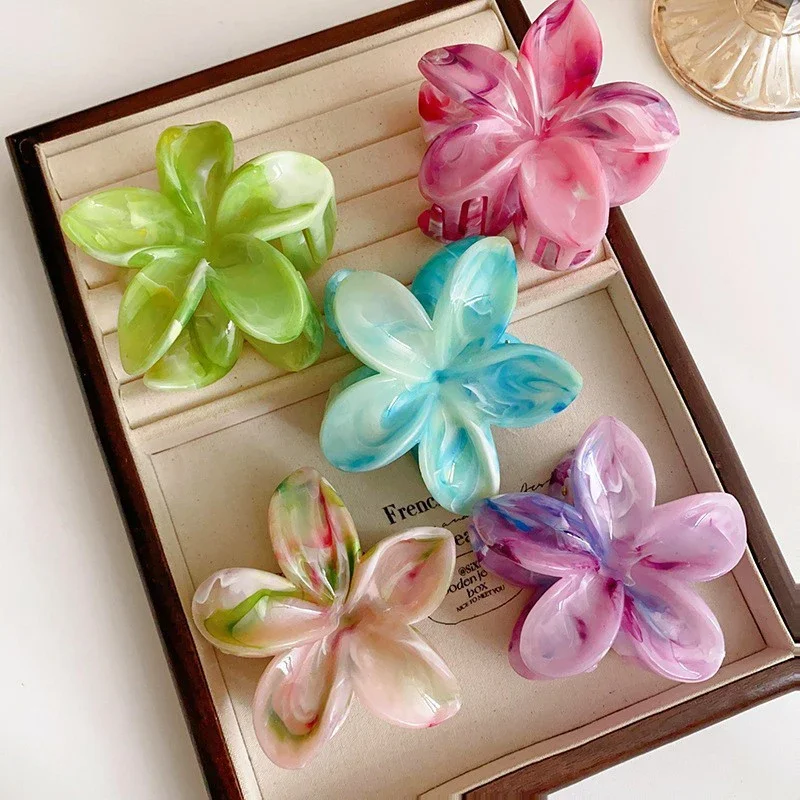 6 Colors Korean Hair Accessories Headwear Bright Oil Flower Hair Clip Girl Women Marble Texture Hair Claws Shark Clips Hairpin