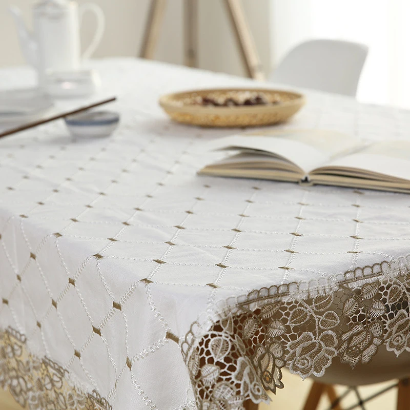 1pc Simple Checkered Cotton-Linen Tablecloth Rectangular Coffee Table Cloth Nordic Pastoral Style Round Tablecloth