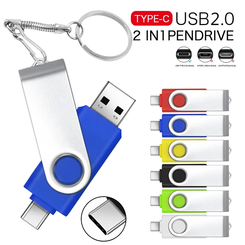 USB 2.0 TYPE-C USB Flash Drive 128GB 2 in 1 Pen Drive 64GB 32GB 16GB 8G Usb 2.0 Memory Stick U Disk High Speed Rotation Pendrive