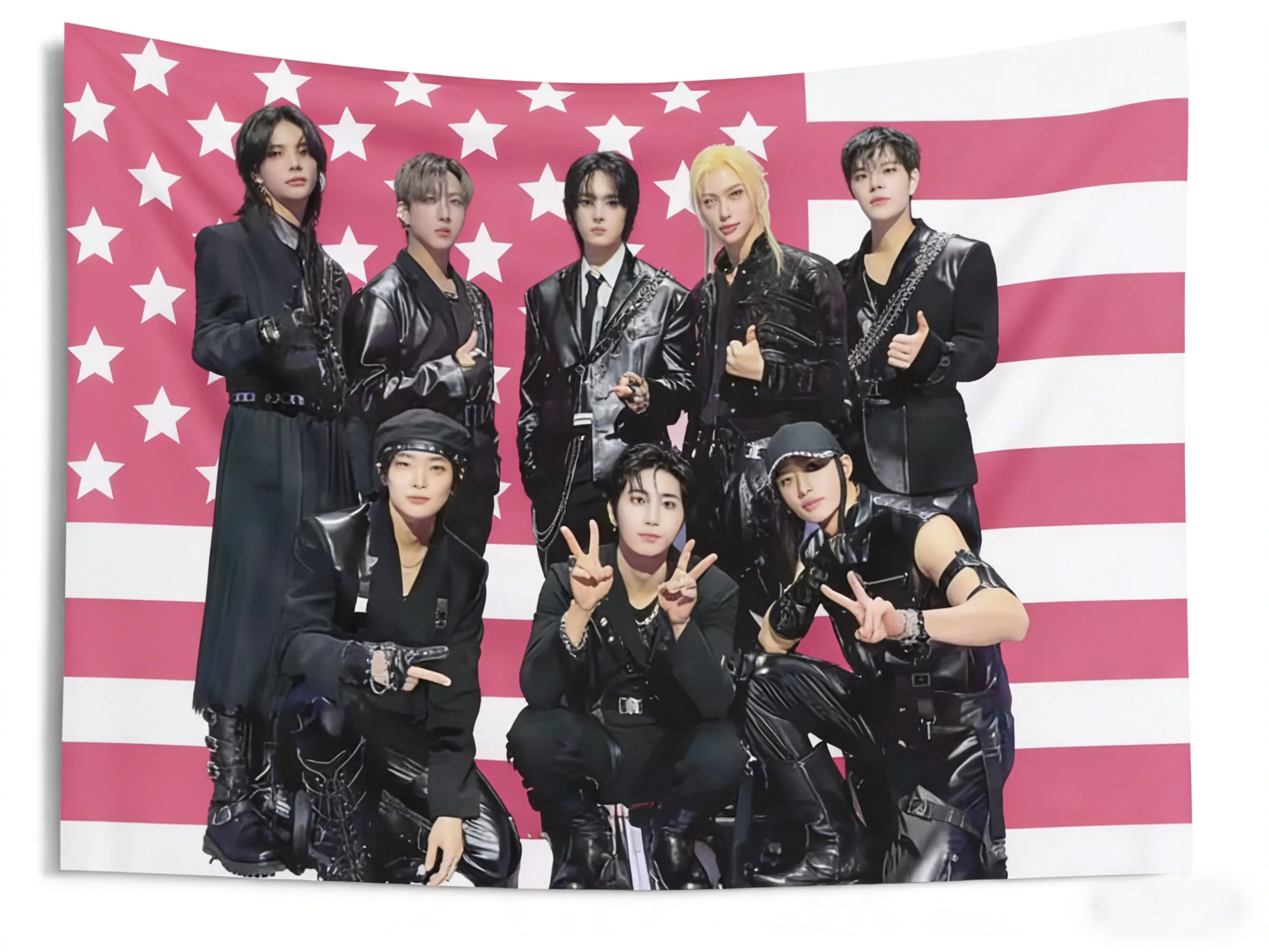 1pc SKZ DominAte 2025 Tour Tapestry Pink American Flag Designed Suitable For Bedroom Dorm Concert Aesthetic Wall Hanging Decor
