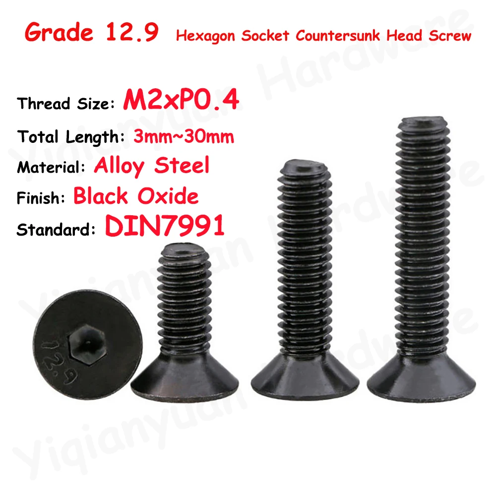 

DIN7991 M2xP0.4 Coarse Thread Grade 12.9 Alloy Steel Hexagon Socket Countersunk Head Cap Screws Black Oxide Allen Key Flat Bolts