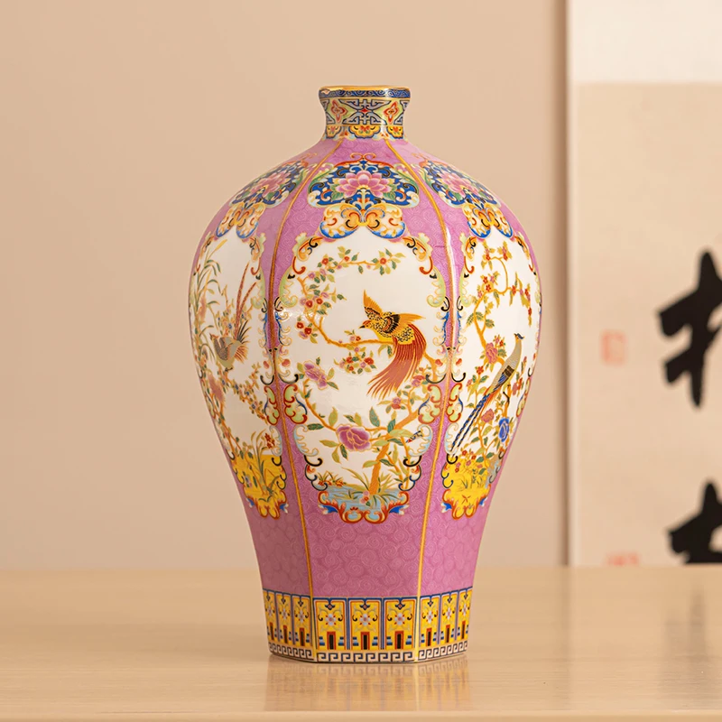 Jingdezhen Enamel Court Style Ceramic Vase Home Antique Shelf Book Desktop Decoration Flower Vasw Chinese Style Vase