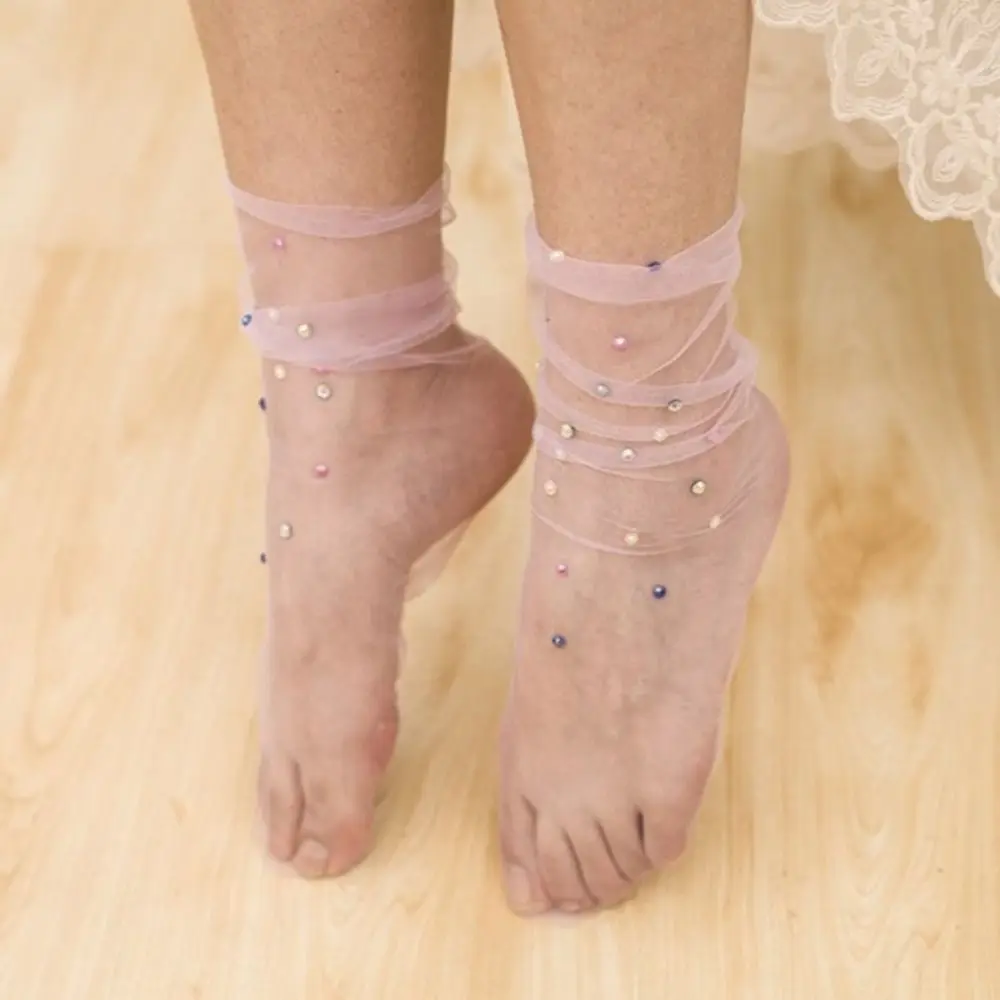 Socks Summer Streetwear Elastic Fashion Y2K Women Mesh Socks Korean Dress Socks Shine Crystal Tulle Socks Transparent Hosiery