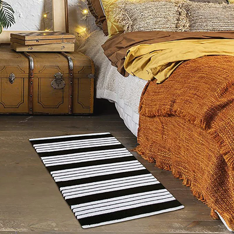 Hand-Woven Striped Rug, Machine Washable, for Home Living Room, Kitchen, Bedroom Floor Mat