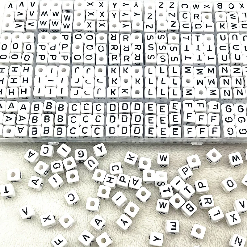 20 unids/lote 10mm A-Z letras del alfabeto blanco cuentas de cubo acrílico para fabricación de joyería DIY pulseras hechas a mano pendientes