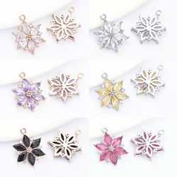 (9064) 4PCS 13.5x17.5MM 24K Gold Color Brass with Zircon Flower Shaped Pendants High Quality DIY Jewelry Making Findings