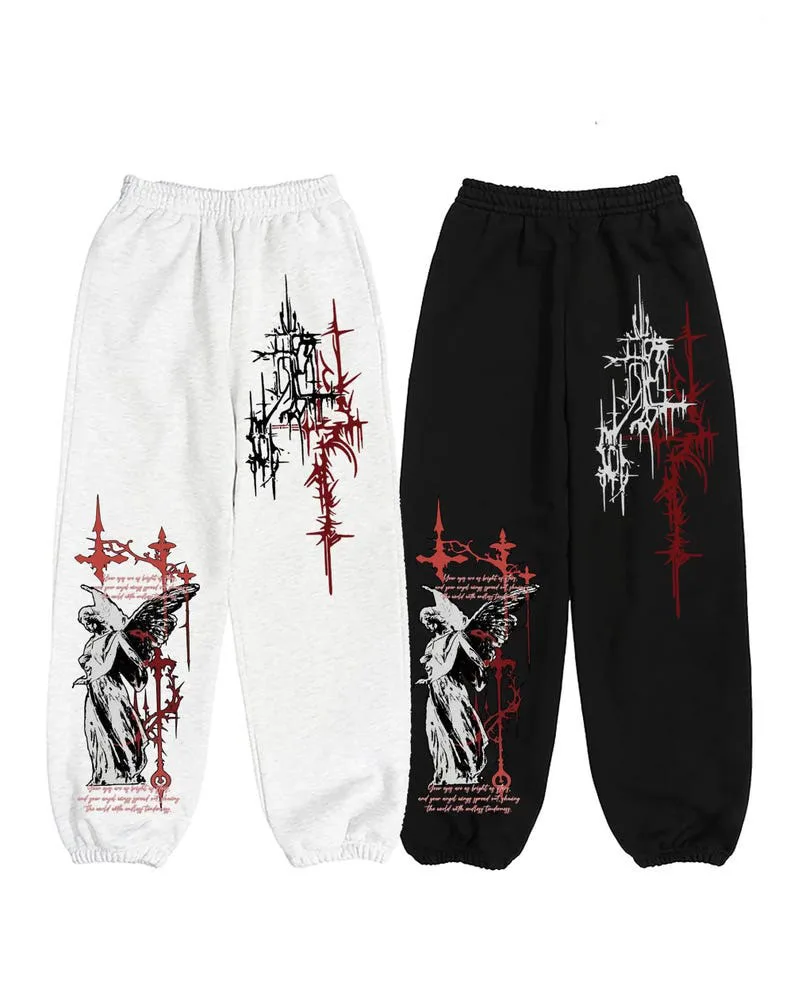 New Men's Red Gothic Angel Pants, Night-time Creature Jogging Pants, Gothic Dark Style Pants, Gothic Punk Street Jogging Pants