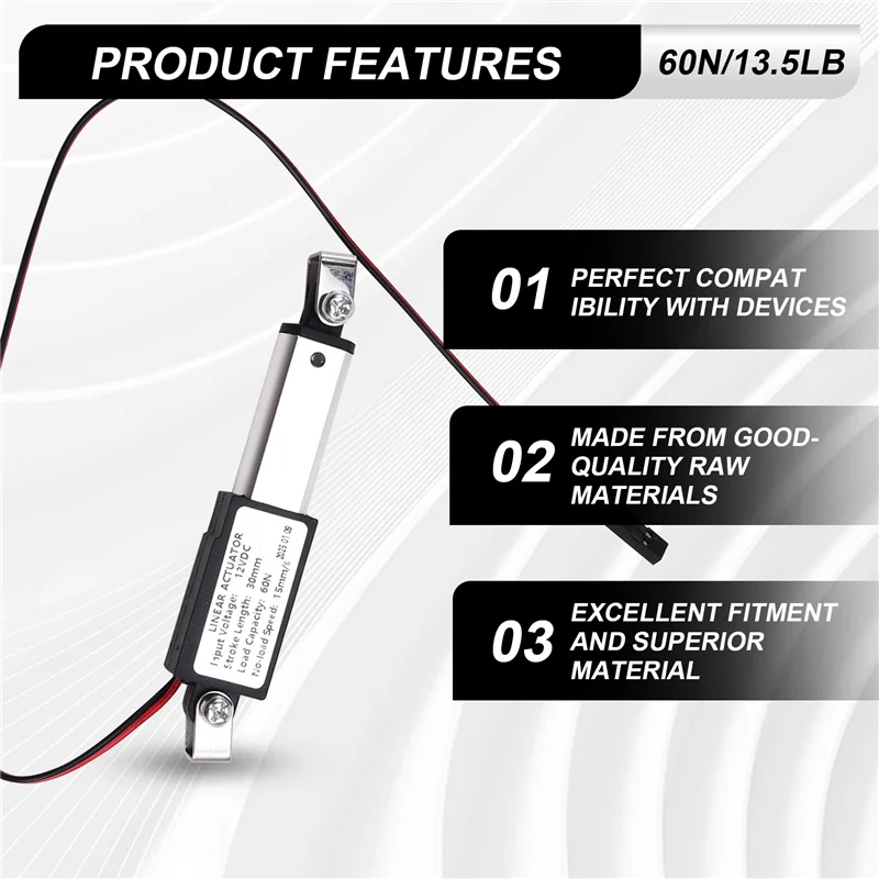 Micro Linear Actuator 1 "จังหวะ,60N/13.5Lb,ความเร็ว 30 มิลลิเมตร/วินาทีมินิไฟฟ้ากันน้ําActuatorมอเตอร์Linear Actuator 12V-AT64
