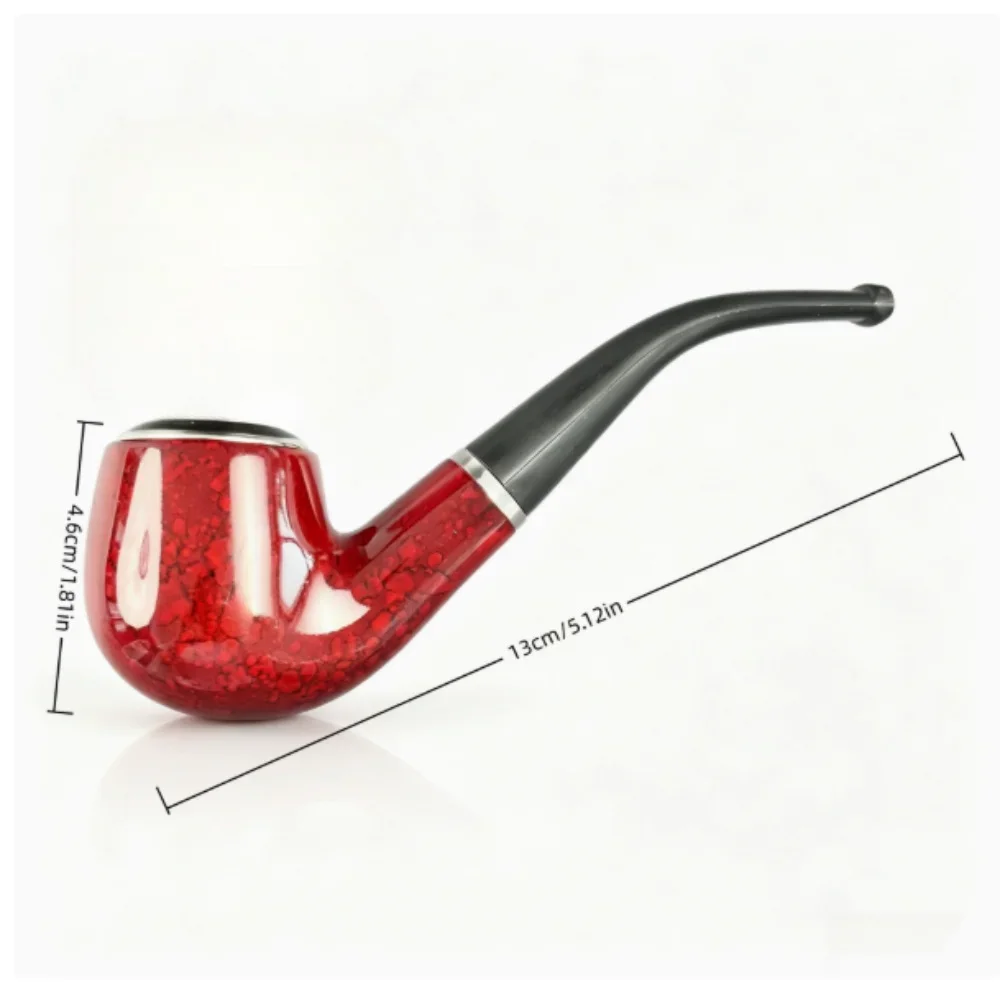 Vintage Curved Resin Tobacco Pipe, 2-in-1 Dual Use Red Marble Grain Handheld Smoking Pipe, Ideal Gift for Men & Collectors