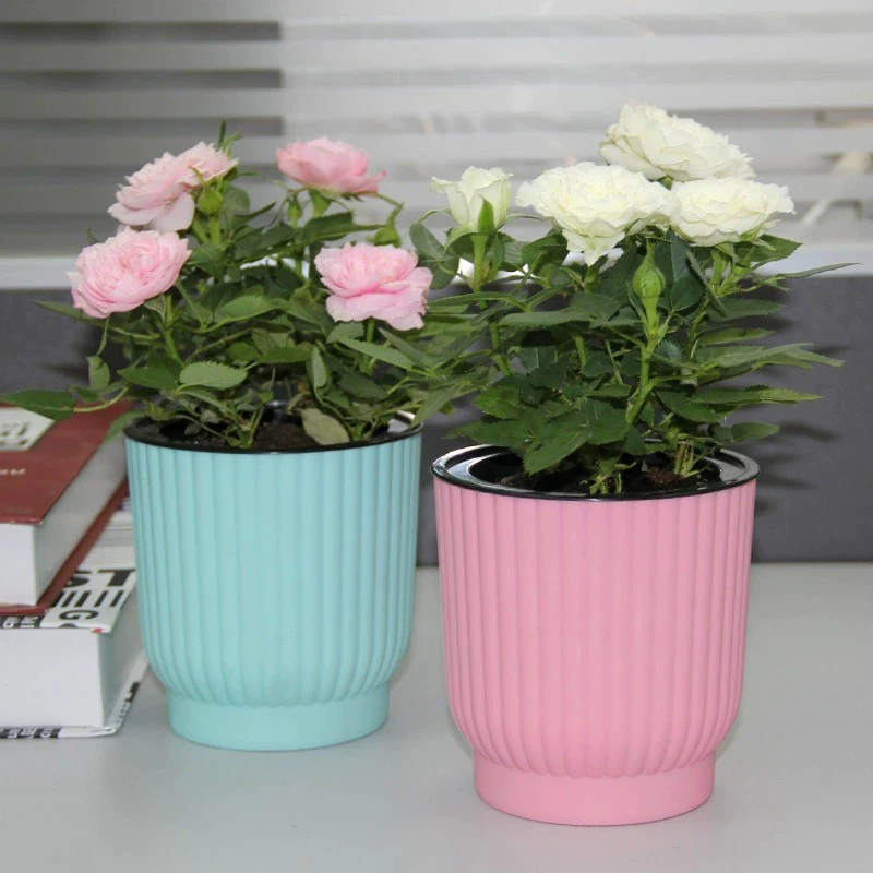 1pc Color Self-Absorbent Lazy Flower Pot Green Plant Potted Resin Round Personalized Vertical Pattern Rose Desktop Pot