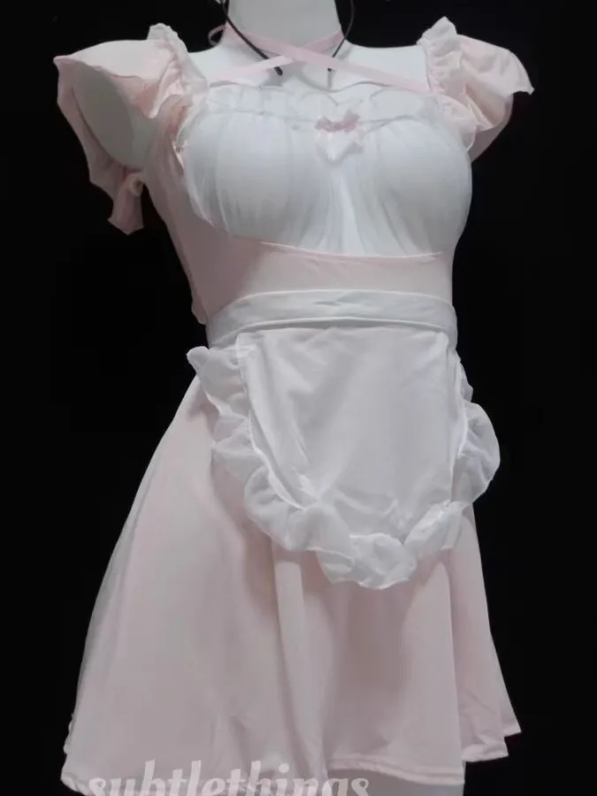 ชุดชั้นในเซ็กซี่ลูกไม้ตาข่าย Sheer หวานแฟชั่นผู้หญิงเกาหลีชุดมินิกระต่ายสาวชุดสีชมพู Elegant DZSB