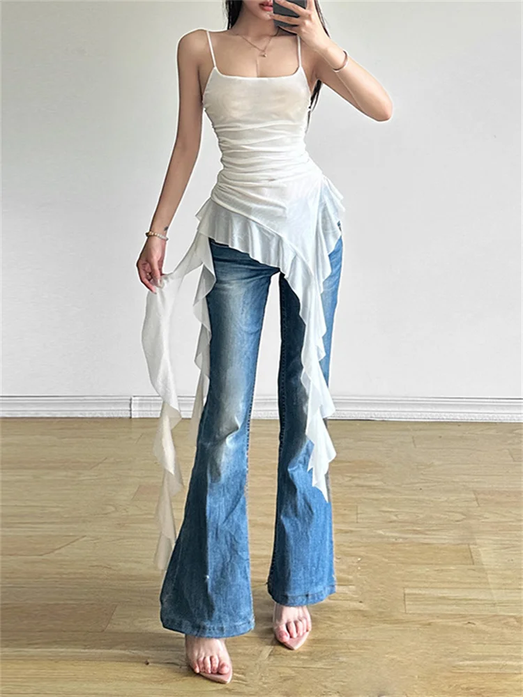 Nibber 2024 Sorelle di Estate Del Partito Gradiente Retro Increspature Dolce Delicato Sexy Caldo Fresco delle Donne Sottile Mini Nappa Sling Dress